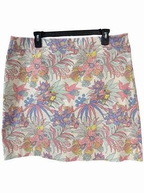 Talbots Petite Floral Skirt in Cream, Pink & Blue with Yellow Trim. EC. Size 16p